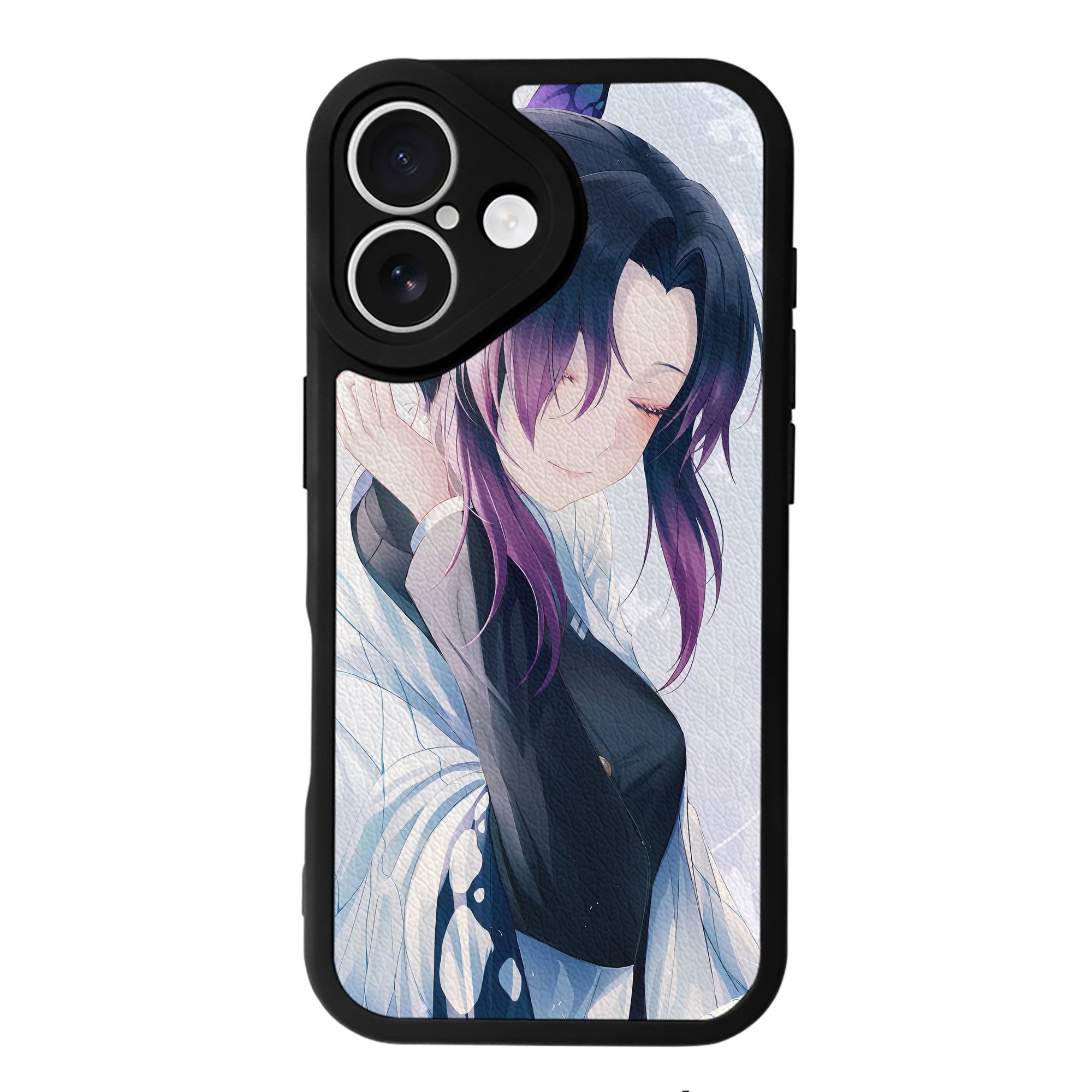 （画像用） 鬼滅の刃（きめつのやいば）蟲柱-胡蝶 しのぶ／こちょう しのぶ Kochou Shinobu 【iPhone 16シリーズ対応】シリコンスマホケース（レザー調） 材質：シリコン